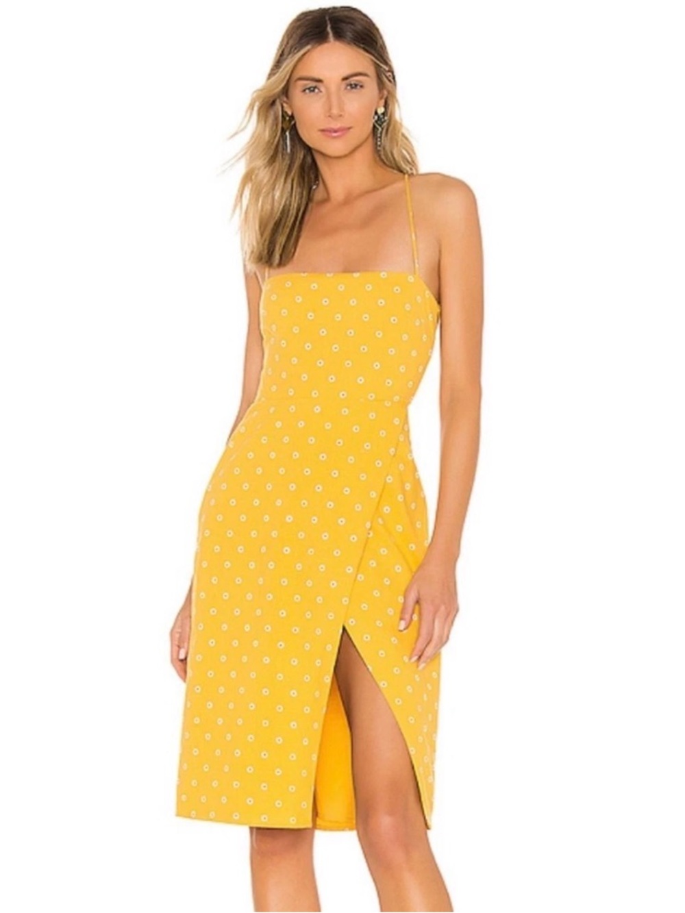 Revolve MAJORELLE Mila Dress Tuscany Yellow Daisy Midi Lace Up Back